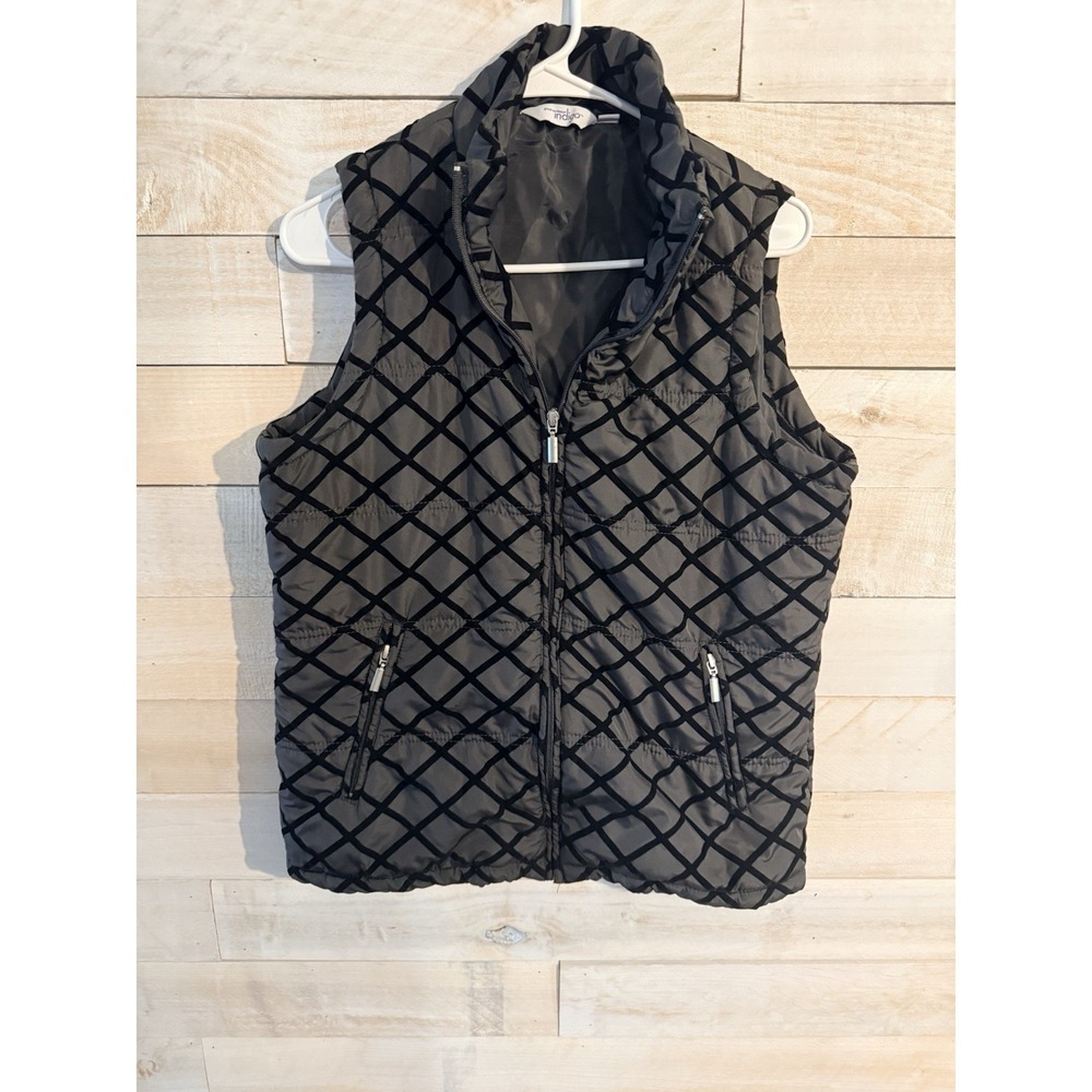 Great Northwest Quilted  Vest Black & Gray  Full Zip Womens Size Large Fast Ship
